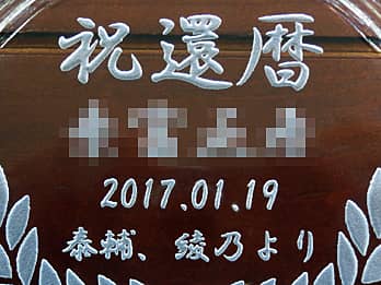 �җ�j���p�̃K���X���D�M�̒�ʂɒ��������A���j�����b�Z�[�W�A���鑊��̖��O�A���t�A�����̖��O�̊g��摜