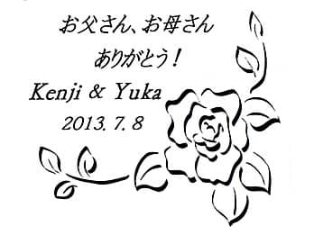 ���e�ւ̊��ӂ����߂����b�Z�[�W�A�V�Y�ƐV�w�̖��O�A�������̓��t�����C�A�E�g�����A���e�ւ̃v���[���g�p�̉ԕr�ɒ�������}��