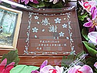 「感謝、○○先生、日付」を彫刻した、卒業生から教授への贈り物用の写真立て